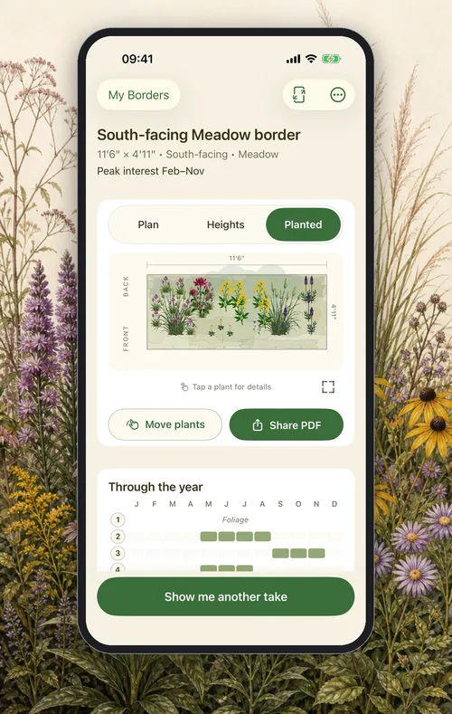 Border Builder showing a painted preview of a planted border